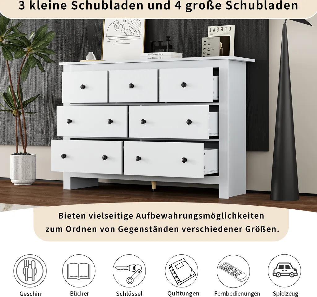 Commode de Rangement en Bois Blanc 140cm Style Buffet de Campagne - 4
