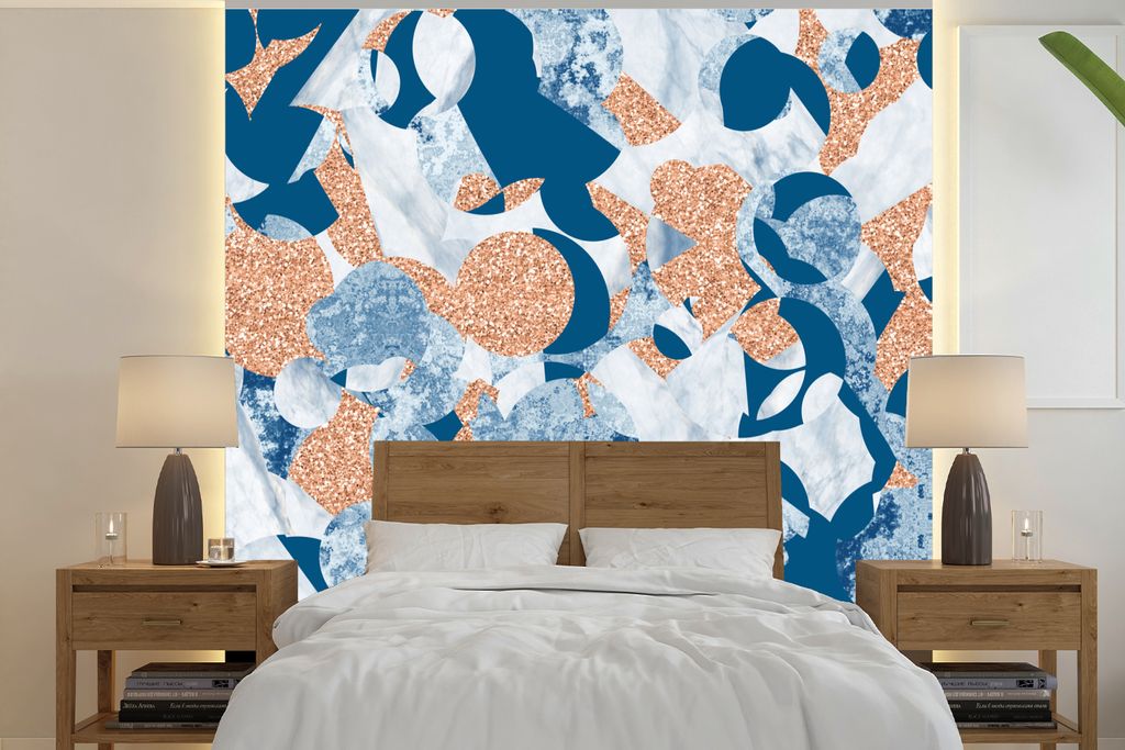 MuchoWow Fototapete für Wohnzimmer oder Schlafzimmer Wandtapete Vinyl Motivtapete Marmor - Geometrische Formen - Glitter - 240x240 cm - Schlafzi...