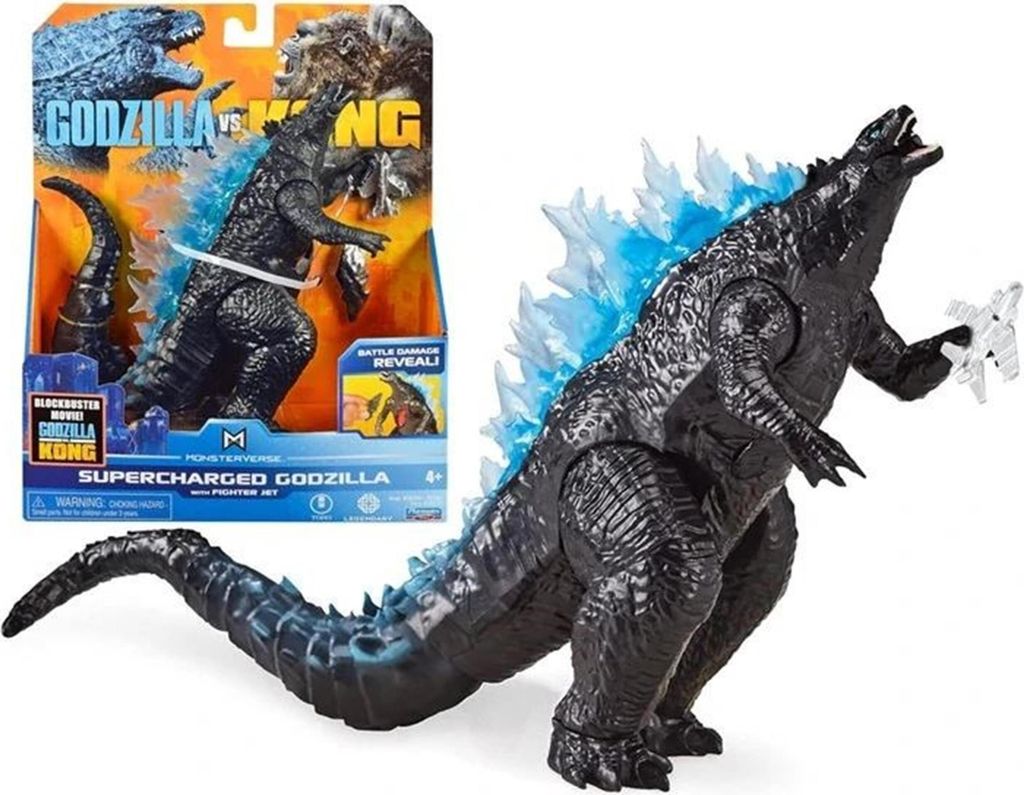 A Godzilla toy figure is shown next to its packaging.