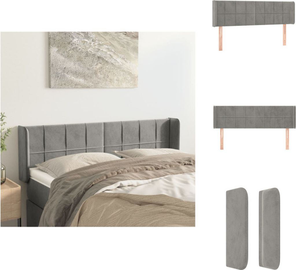 vidaXL Kopfteil mit Ohren Hellgrau 147x16x78/88 cm Samt - Kopf- & Fußenden