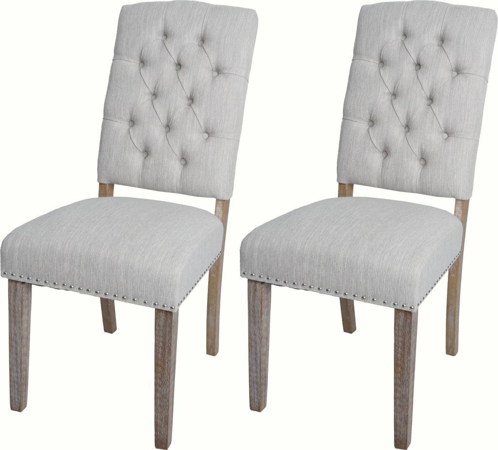 2er-Set Esszimmerstuhl HWC-O66b, Küchenstuhl Polsterstuhl, Chesterfield Nieten Stoff/Textil, hellgrau