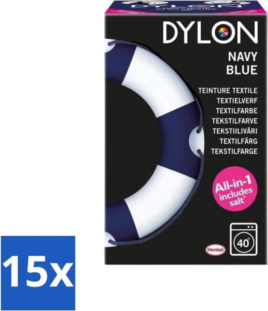 Dylon – Textilfarbe – Marineblau – All-in-One – inklusive Salz – 350 g - Vorteilspack - 15 Stücke