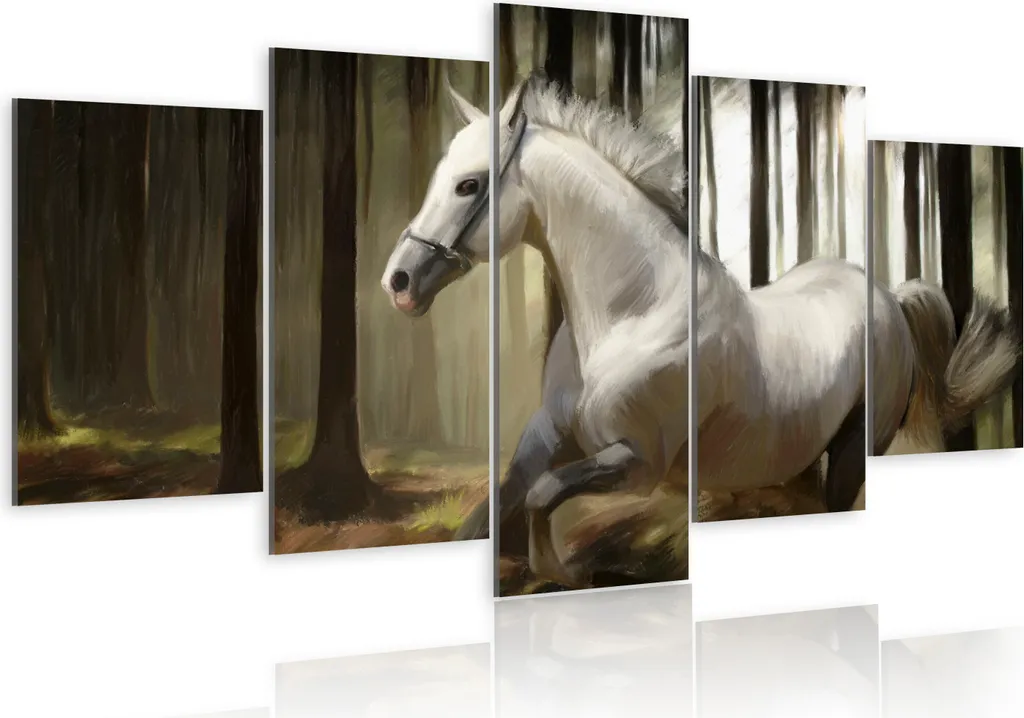 Quadri su tela animali 200x100 cm in tessuto non tessuto 5 pezzi stampa d'arte moderna arte murale XXL decorazione murale design quadro murale - cavalli da corsa foresta come dipinto 020116-6