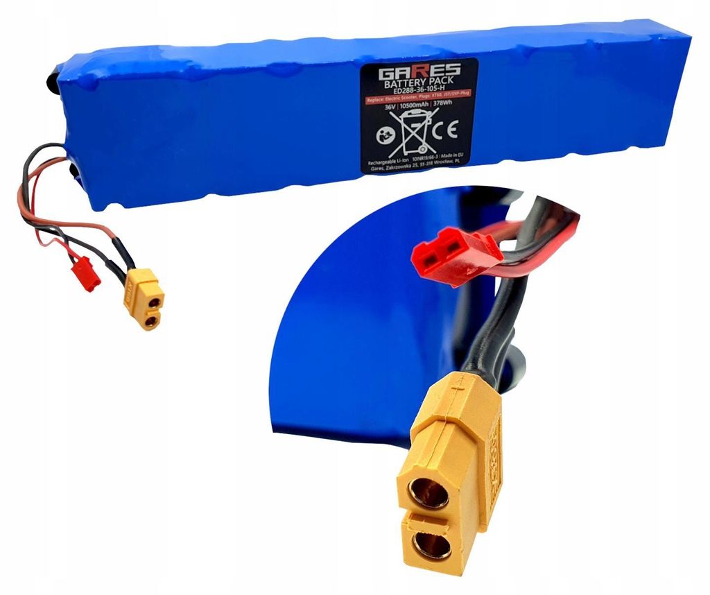 Gares Akku für E-Scooter Univerzálna batéria | 36V 10,5Ah | Stecker XT60 | Li-Ion Hochleistungsbatterie