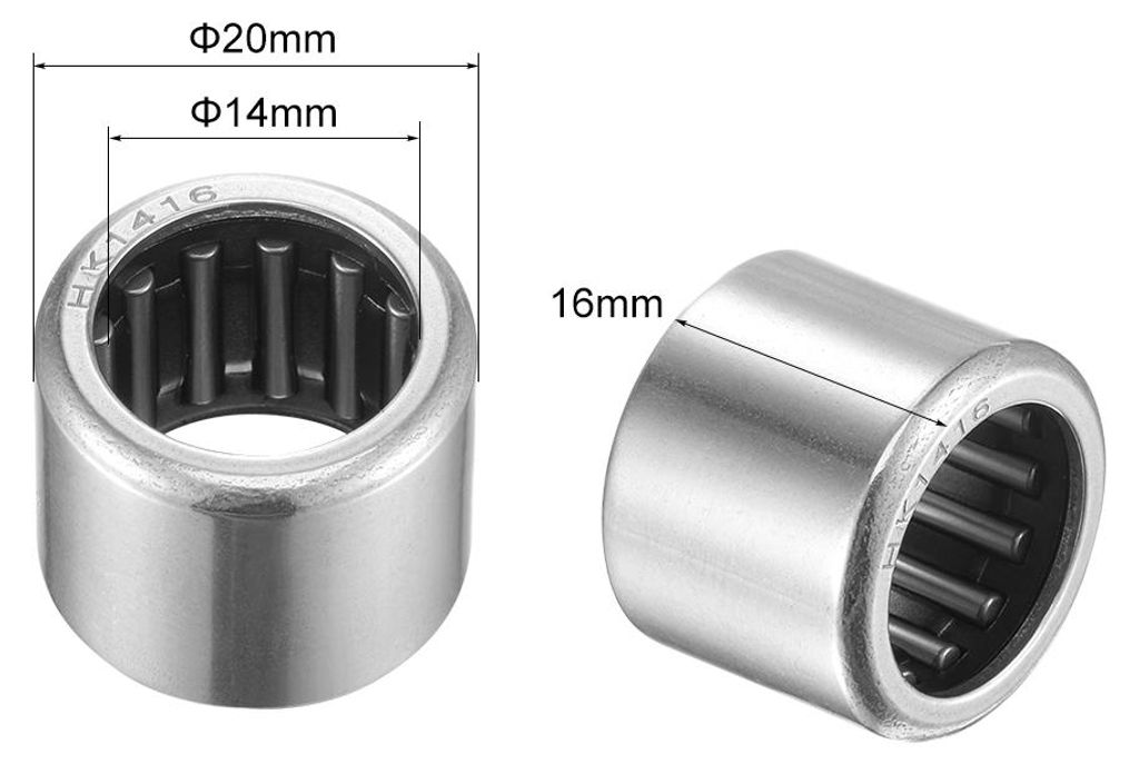 2 Stš¹ck Nadellager HK1416 14 mm Bohrung 20 mm Au?endurchmesser 16 mm Breite Chromstahl Offene Ende