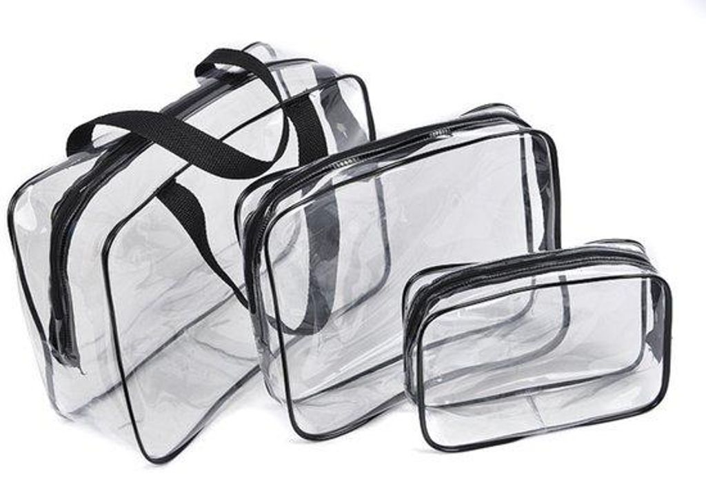 Handtas-Set - Transparant und wasserdicht - 3-teilig - Groß, mittel, klein - Schwarz - 30x10x22 cm, 24x5x20 cm, 18x4x14 cm