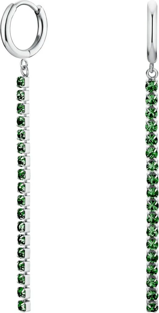 Boucles d'oreilles Tennis acier anti-allergie cristaux verts brillants