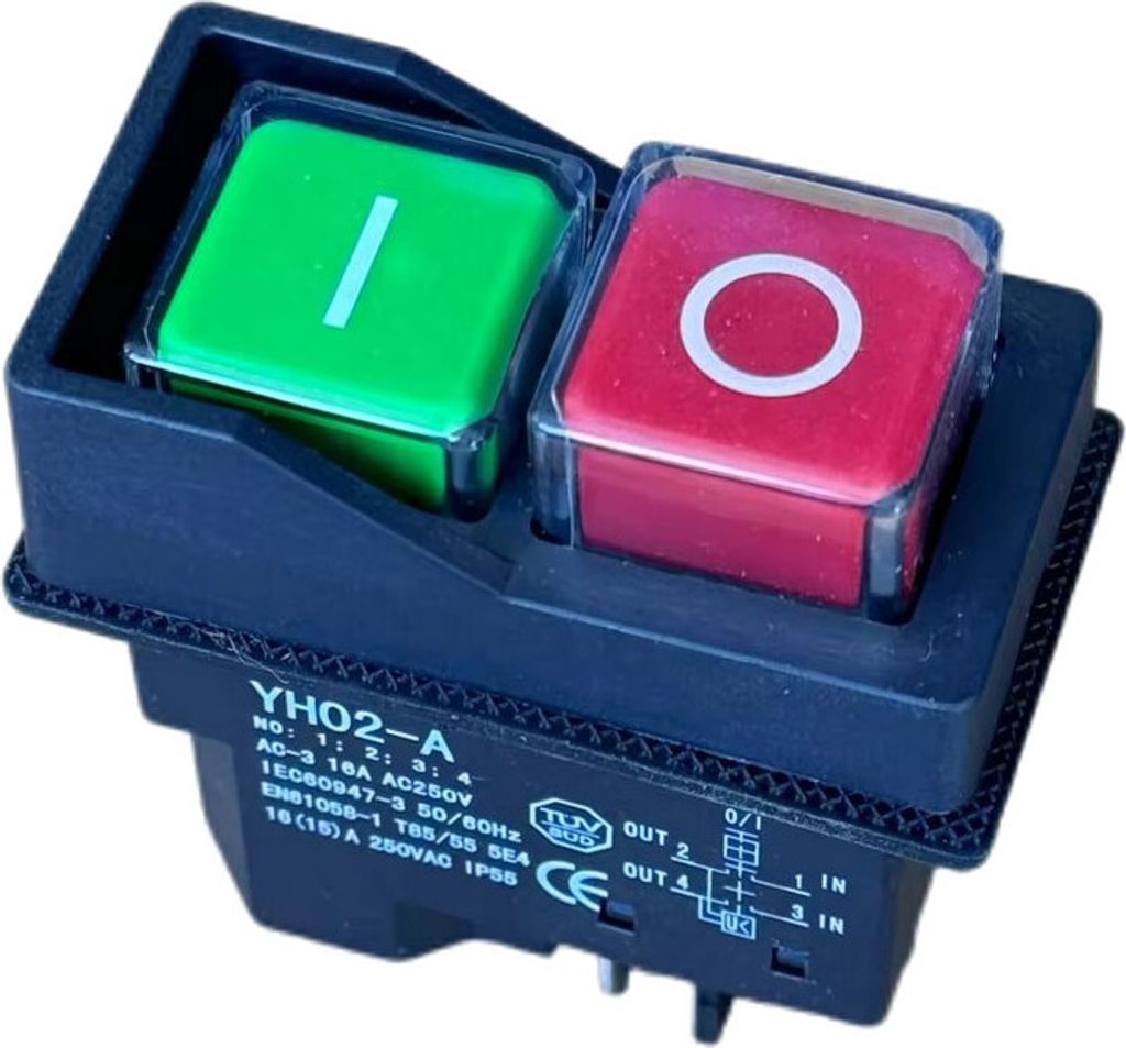Trade-Shop Ein/Aus-Schalter Geräteschalter YH02-A 16A 230V IP55 4 Pins für Holzbearbeitungsmaschinen, Metallbearbeitungsmaschinen wie Kreissägen