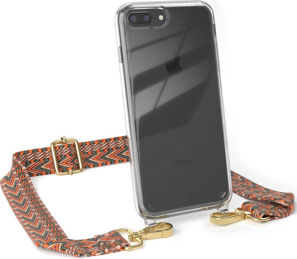 EAZY CASE Handykette - Verstellbarer Trageriemen kompatibel mit Apple iPhone 8 Plus / 7 Plus, Handykordel mit transparenter Silikon-Hülle, Band in...