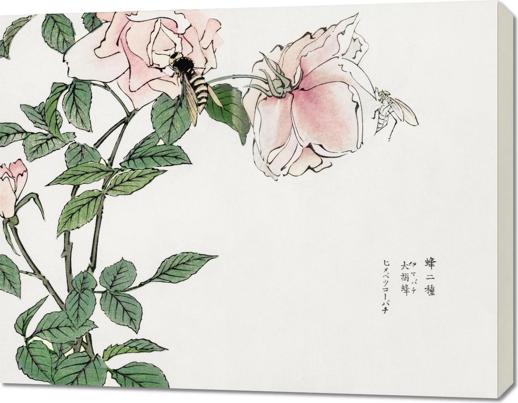 Bild 90x70cm Biene und Blume Morimoto Toko Japanisch Vintage für das Wohnzimmer