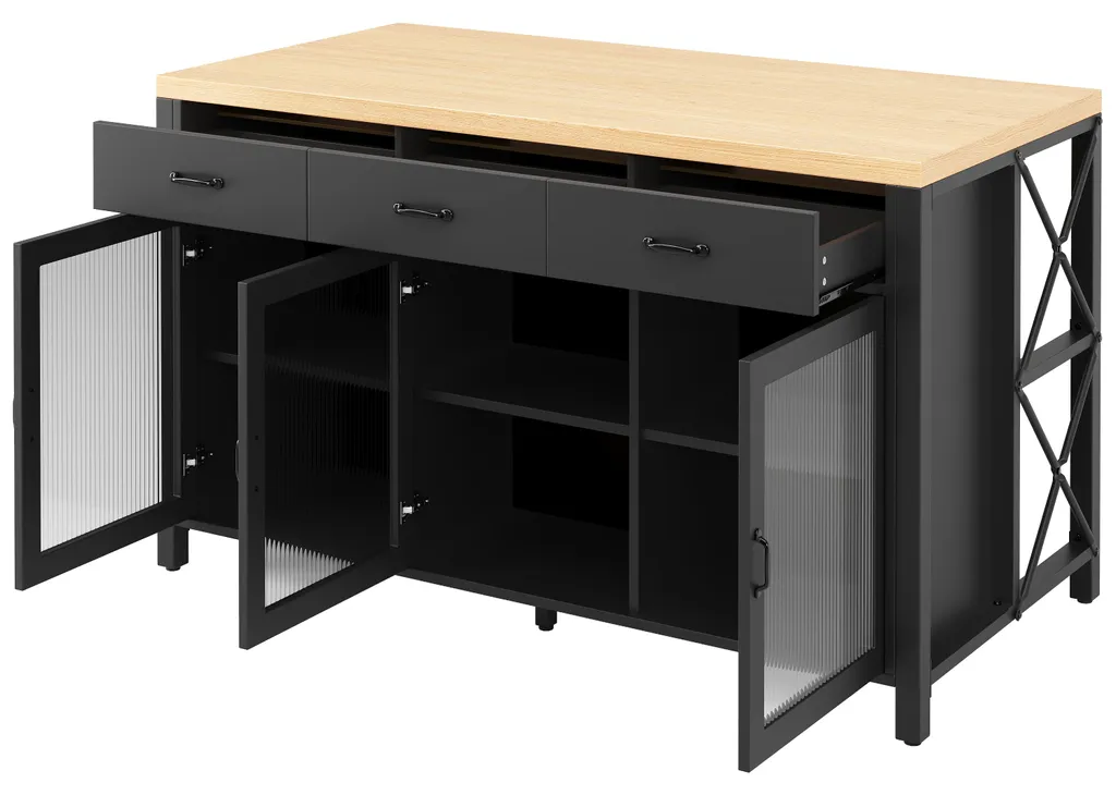 Meuble îlot central style industriel 150cm avec éclairage intégré - 2