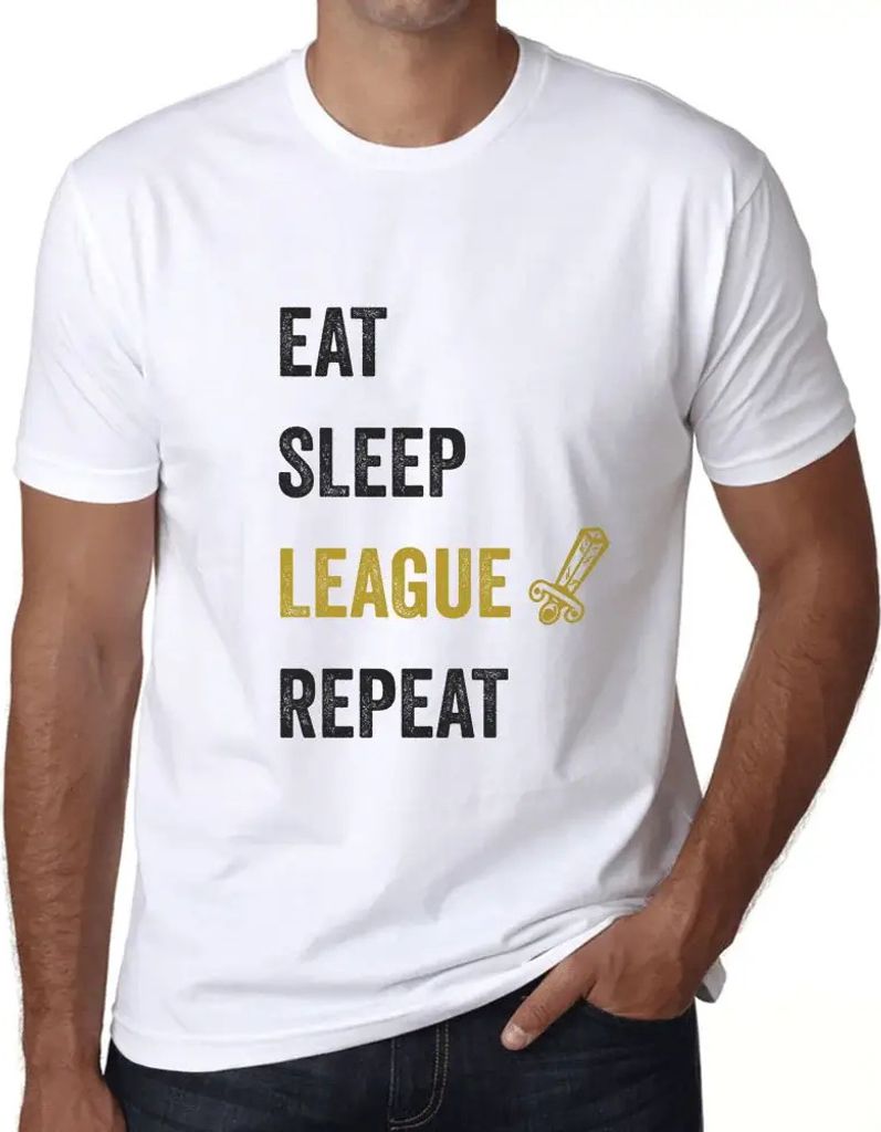 Herren Grafik T-Shirt Eat Sleep League Gamer Gaming Funny Esports Öko-Verantwortlich Vintage Jahrgang Kurzarm Lustige Druck Geburtstag Geschenk Mann