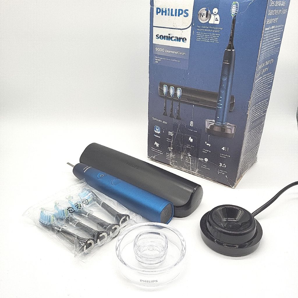 Philips Sonicare DiamondClean elektrische Zahnbürste der 9000er Serie – Schallzahnbürste, sauberere Zähne und Mundpflege mit 4x C3 Premium Pla...