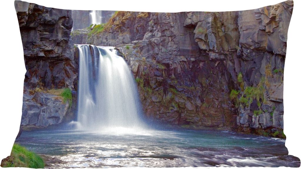 MuchoWow Zierkissen Sofakissen Wohnzimmer Dekokissen 50x30 cm Wasserfall - Wasser - Felsen - Wohnzimmerdekoration - Polster mit Photo