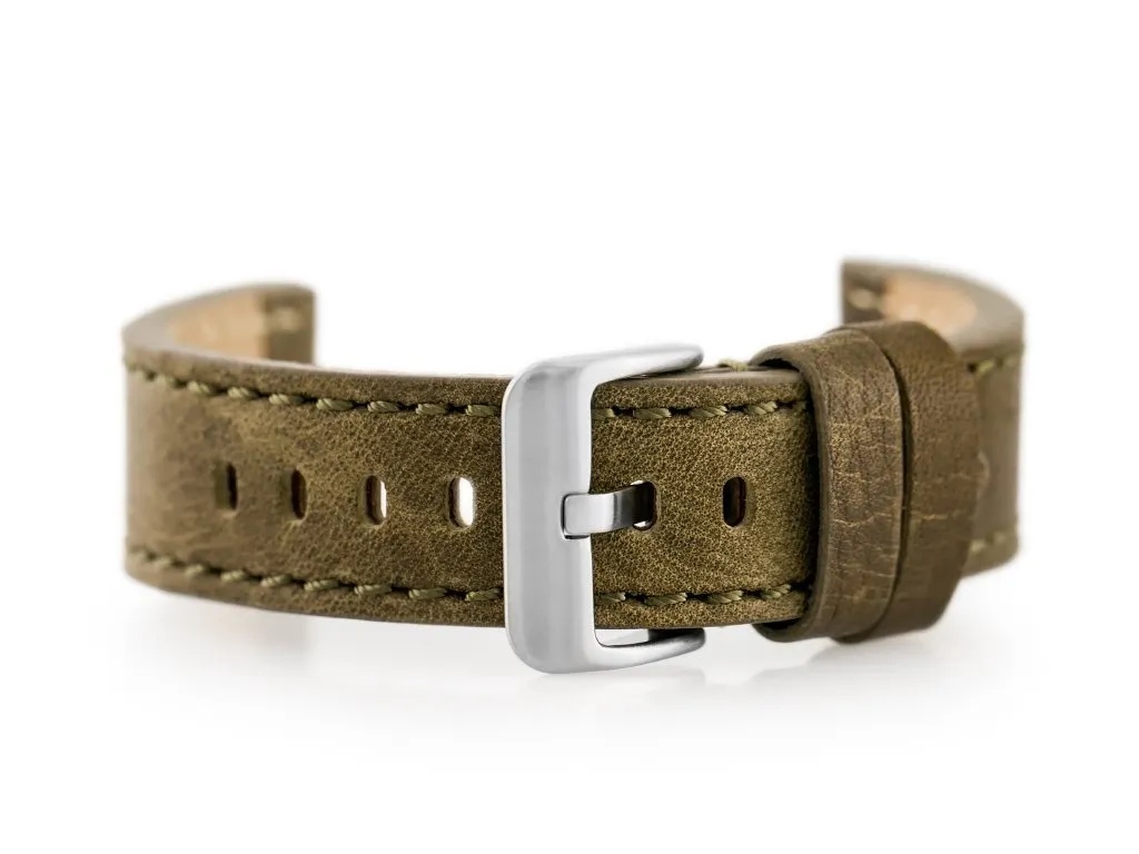 Bracelet montre 22mm cuir de vachette olive W48 - Accessoire de luxe