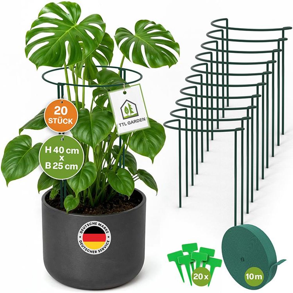 TTL GARDEN Strauchstützen 20er Set 40x25cm + Klettband + Produktbild 