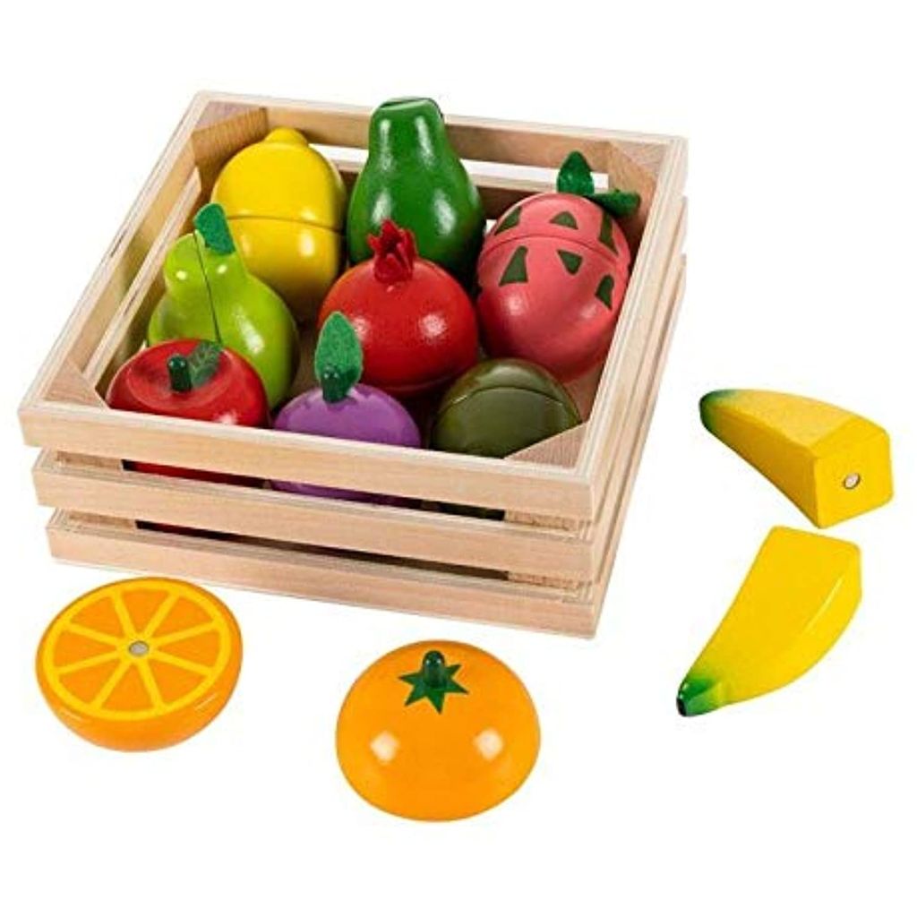 HOLZ Lebensmittel OBST zum Schneiden ECOTOYS Spielküche Kaufladen Spielzeug Set 