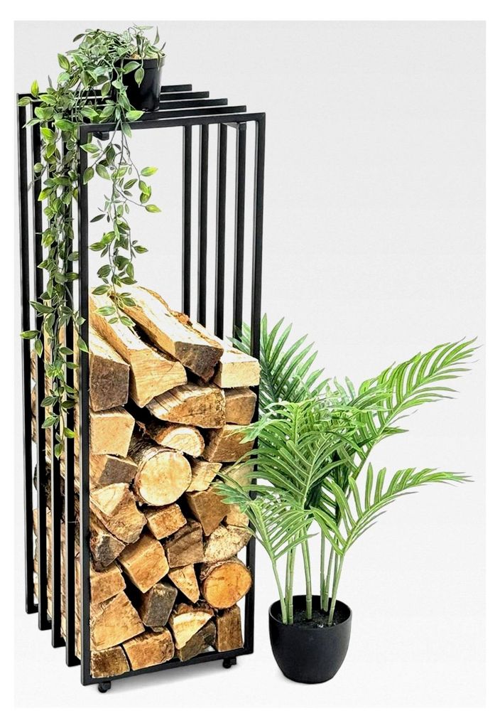 Kaminholzregal aus Metall in Schwarz