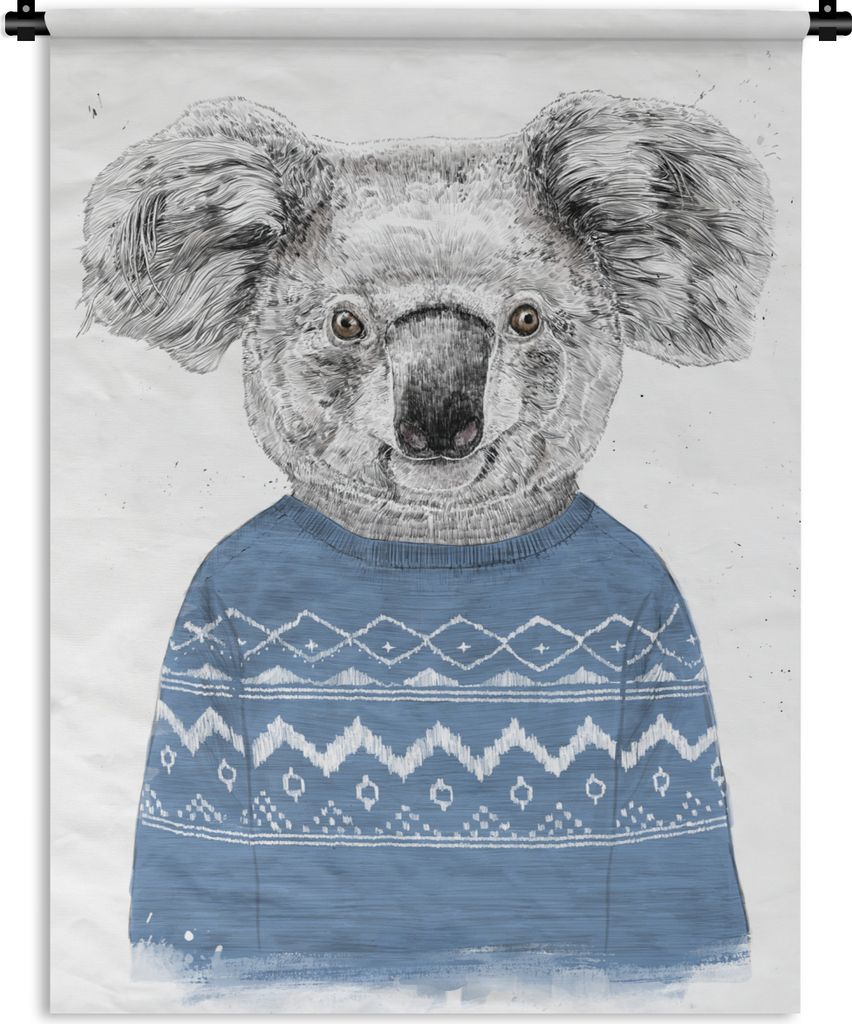 MuchoWow Wandteppich Wandbehang Koala - Pullover - Winter - Blau 90x120 cm Tapisserie Dekoration Wandtuch - Wanddeko