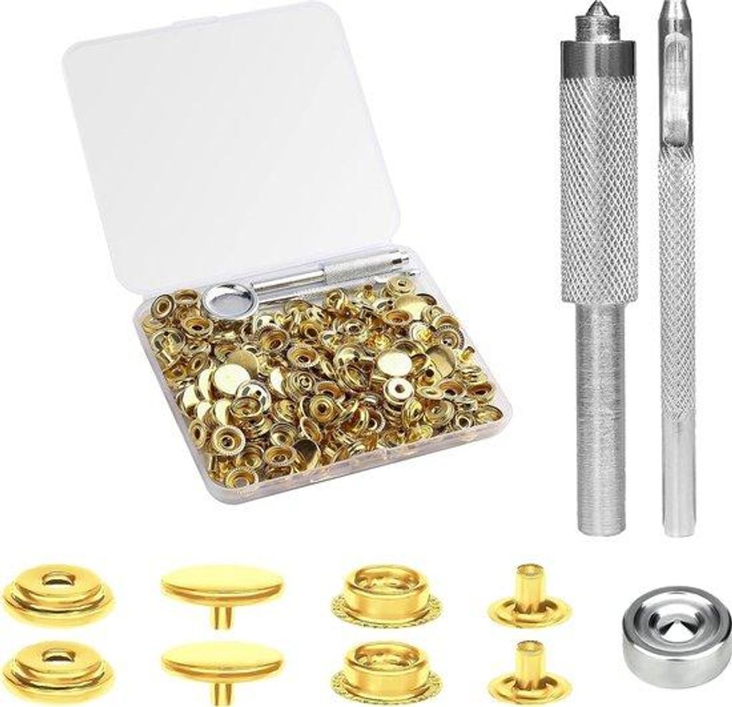 Gelbgoldene Lederknopf-Set, 50 Stück, 15 mm, Metall, Rostfrei, Näherknöpfe