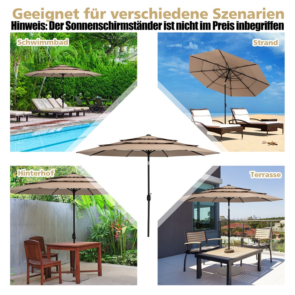 Ombrellone A Sbalzo VidaXL 250x250 Cm Con Doppia Copertura E Base A Croce – Antracite