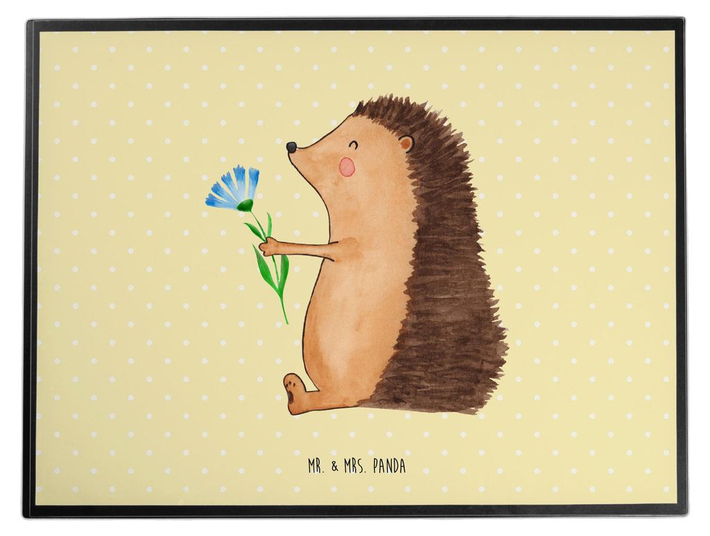 Mr. & Mrs. Panda Schreibunterlage Igel Blumen - Gelb Pastell - Geschenk, schreibtischunterlage, schreibtischunterlagen, Genesungswünsche, Lustige ...