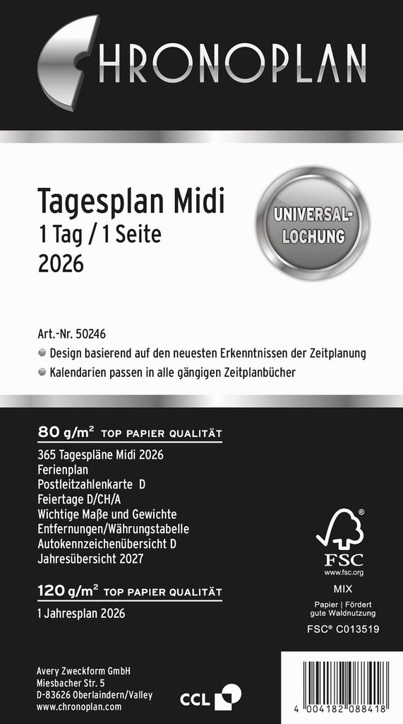 Avery Zweckform Chronoplan Midi - Tagesplaner - 2016 - 1 Tag pro Seite