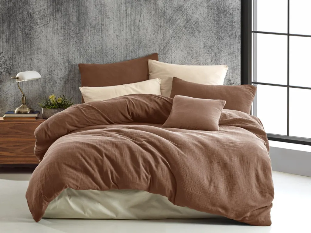 Biancheria da Letto in Mussola 140x200 Marrone | Cotone Naturale Traspirante