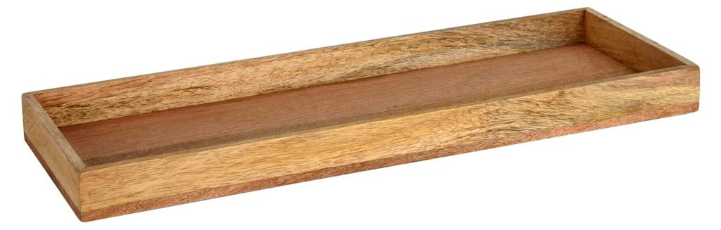 XL Kerzentablett aus Mangoholz eckig - 50 x 18 cm - Deko Holztablett mit Rand - Massivholz Obstschale Servierbrett