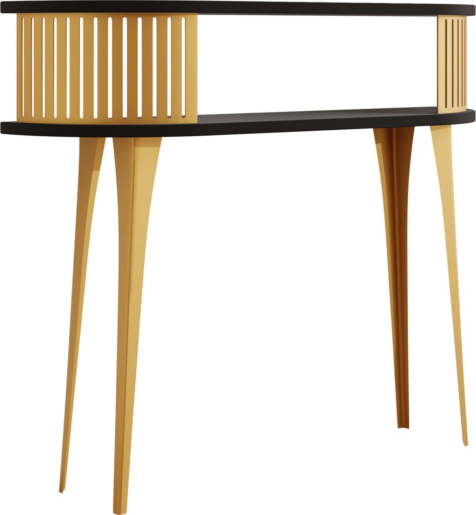 MIRJAN24 Konsolentisch Roenni Oval Gold, Elegant Wohnzimmer, Beine und Seiten aus Stahl (Farbe: Gold / Schwarz Molet)