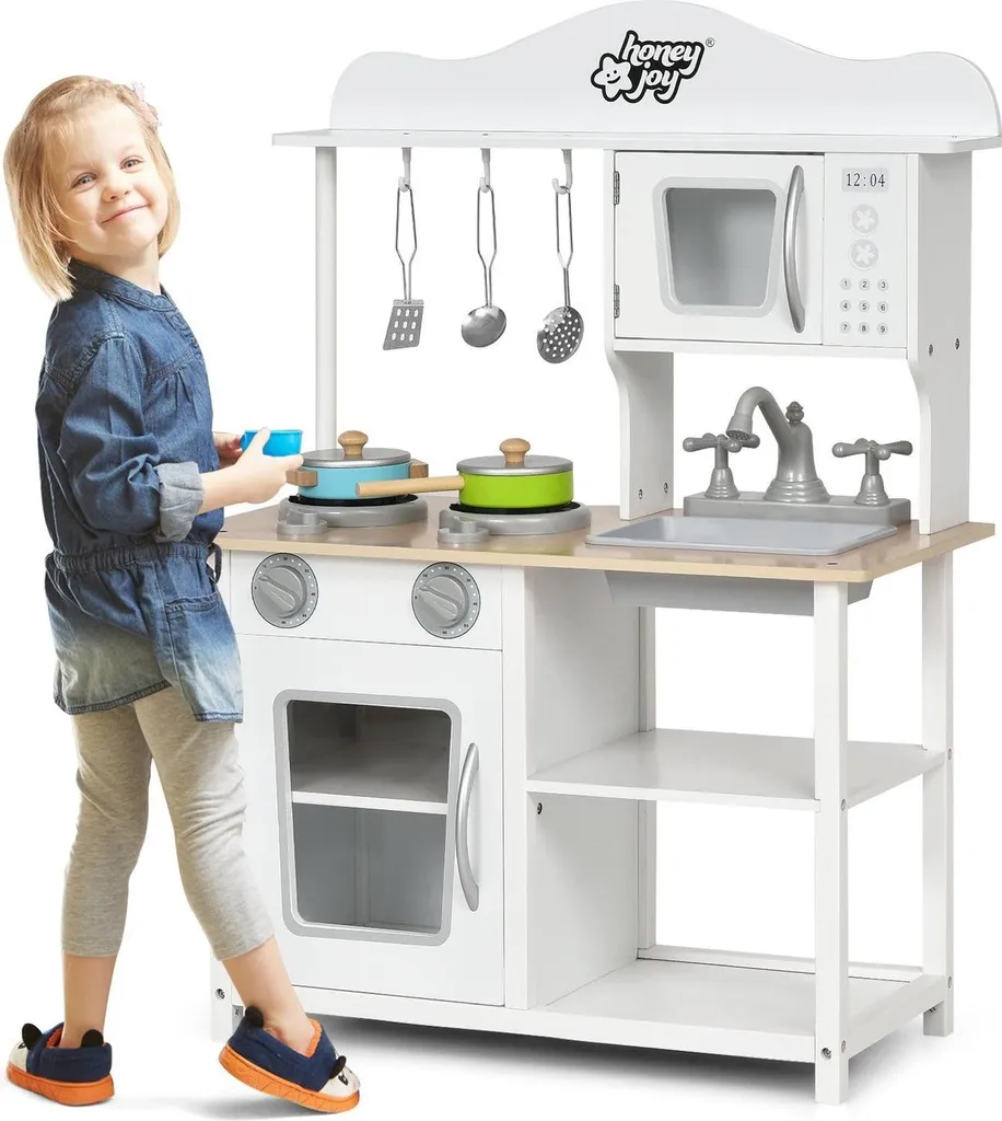 Cuisine de jeu pour enfants en bois blanc - Jouet d'éveil imitation