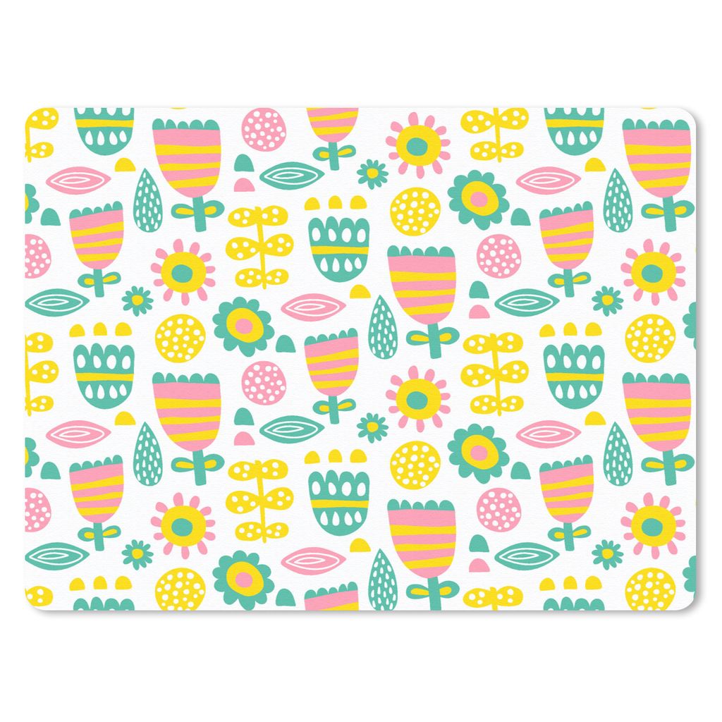 MuchoWow Mauspad Mousepad Skandinavisch - Blumen - Frühling - Muster 40x30 cm - Mousepads - Maus Mat - Pad - Mausunterlage - Anti Rutsch