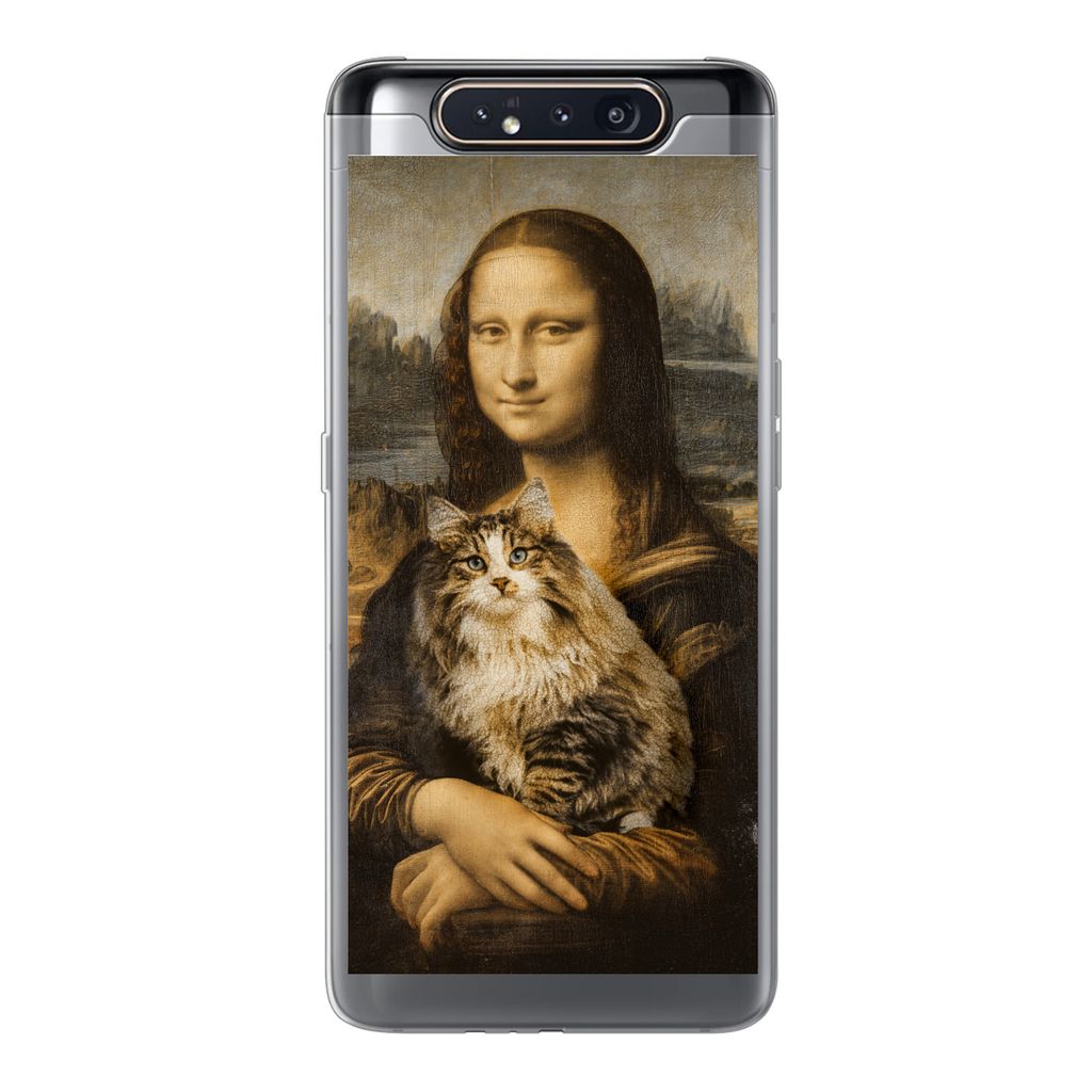 MuchoWow Handyhülle Schutzhülle Hülle für Samsung Galaxy A80 Mona Lisa - Katze - Leonardo da Vinci - Vintage - Kunstwerk - Alte Meister - Gem...