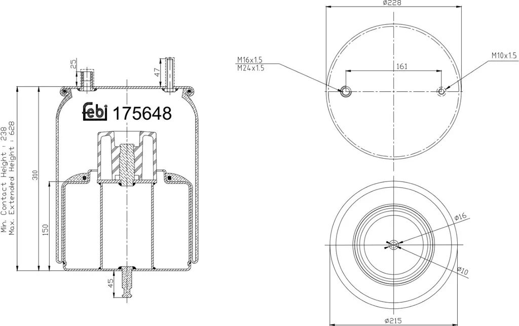 Soufflet suspension pneumatique FEBI 175648 en caoutchouc renforcé