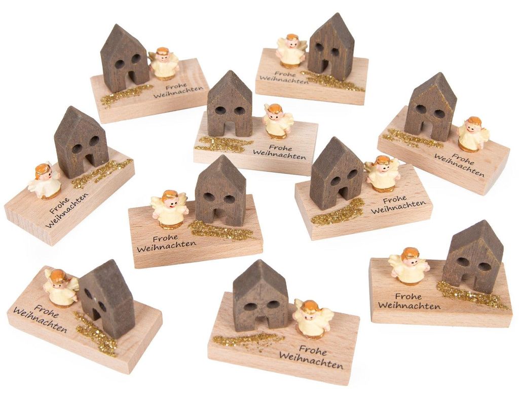 Logbuch-Verlag 8 kleine Geschenke zu Weihnachten Engel Figur auf Holztafel Schutzengel Give-Away Weihnachtsfeier 5 x 4 x 3 cm