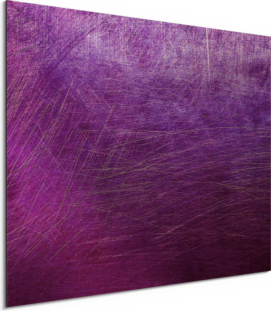 DEQORI Alu-Dibond Bild Gold 40x30 cm 'Violettes Kratzrelief' Wandbild Metall dünn Design