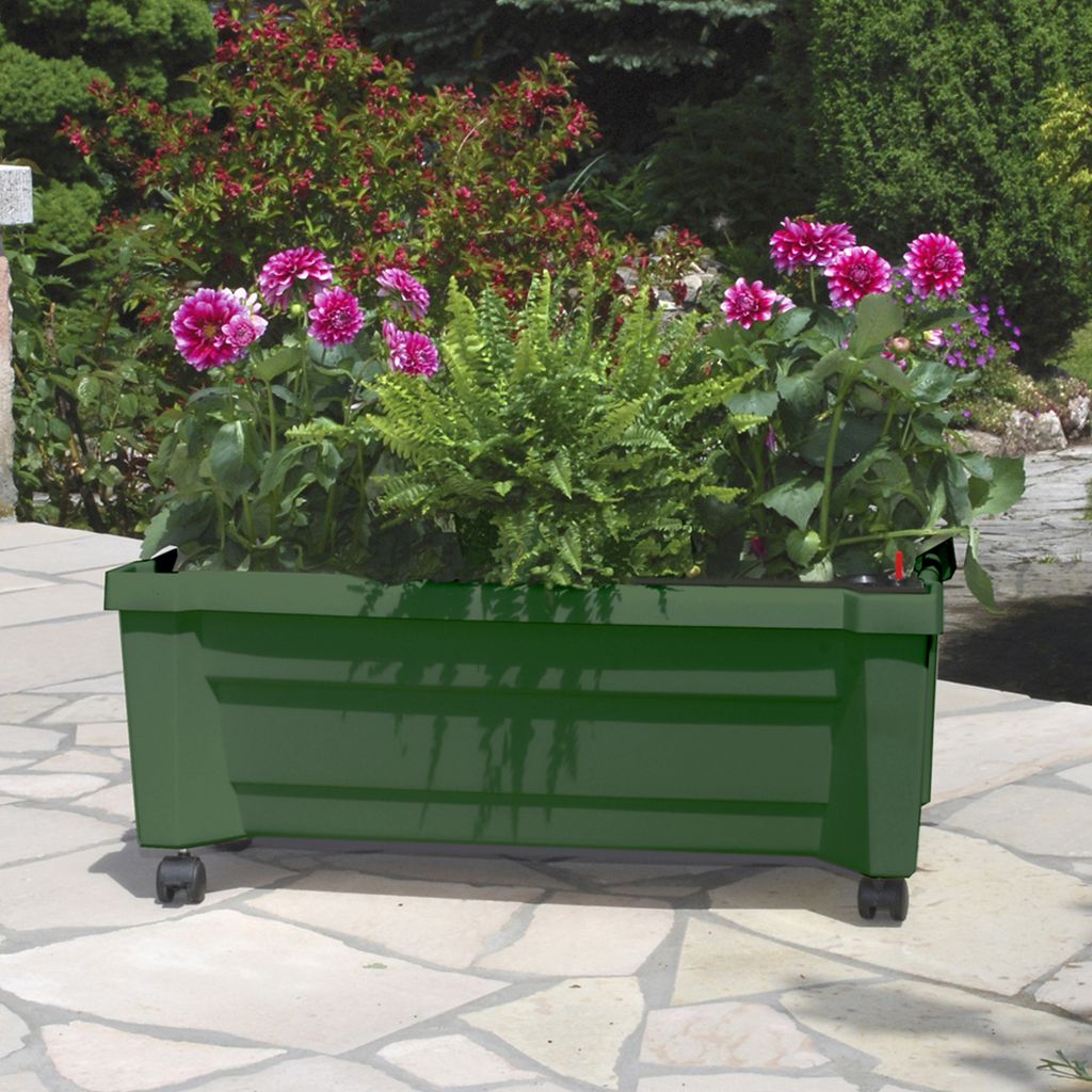 Pflanzkasten NYVIGreen 79x35x33 cm 42 Liter mit Bewässerungssystem & Rollen - Pflanzkübel aus wetterfestem & recyceltem Kunststoff, Farbe:Grün