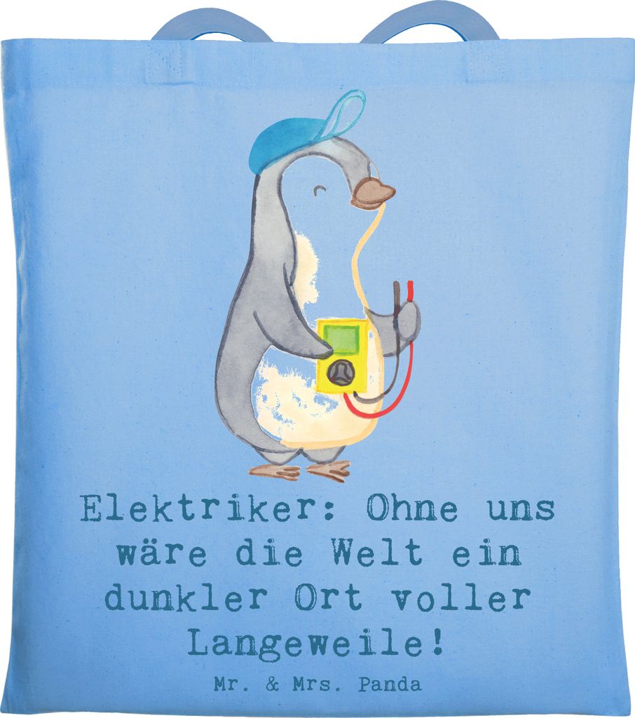 Mr. & Mrs. Panda Tote Bag Elektriker Helden - Sky Blue - Geschenk, Strom, Einkaufstasche, Berufe, elektrische Anlagen, Tasche, Baumwollbeutel, Schu...