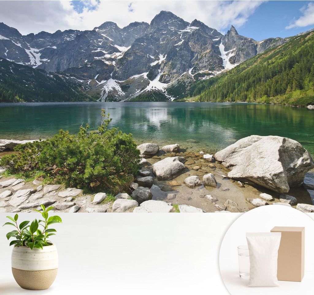 Fototapete - 104x70 cm - Tapete - Wandtapete - Wandbilder - Dekofolie - Tapete Folie - Wand - Dekoration - Wohnzimmer - Bergsee