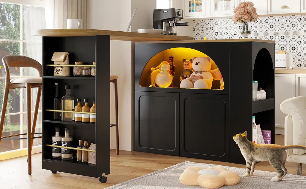 Comptoir de cuisine moderne extensible noir avec éclairage LED et USB - 7