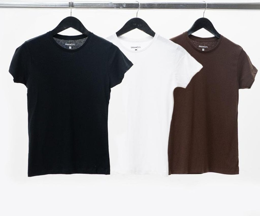 3er Set Damen T-Shirts Weiß Schwarz Braun UrbanCity No Logo Basic S