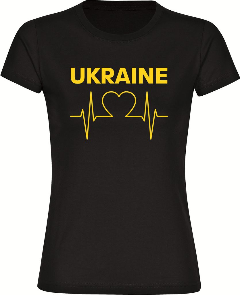 multifanshop Damen T-Shirt - Ukraine - Herzschlag, schwarz, Größe 3XL