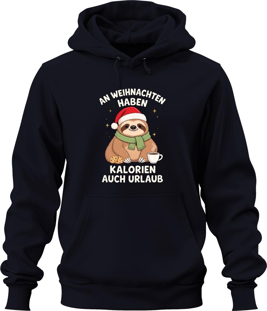 An Weihnachten haben Kalorien auch Urlaub Faultier lustig Keks Uni Hoodie Kapuzenpullover, Navy, 3XL