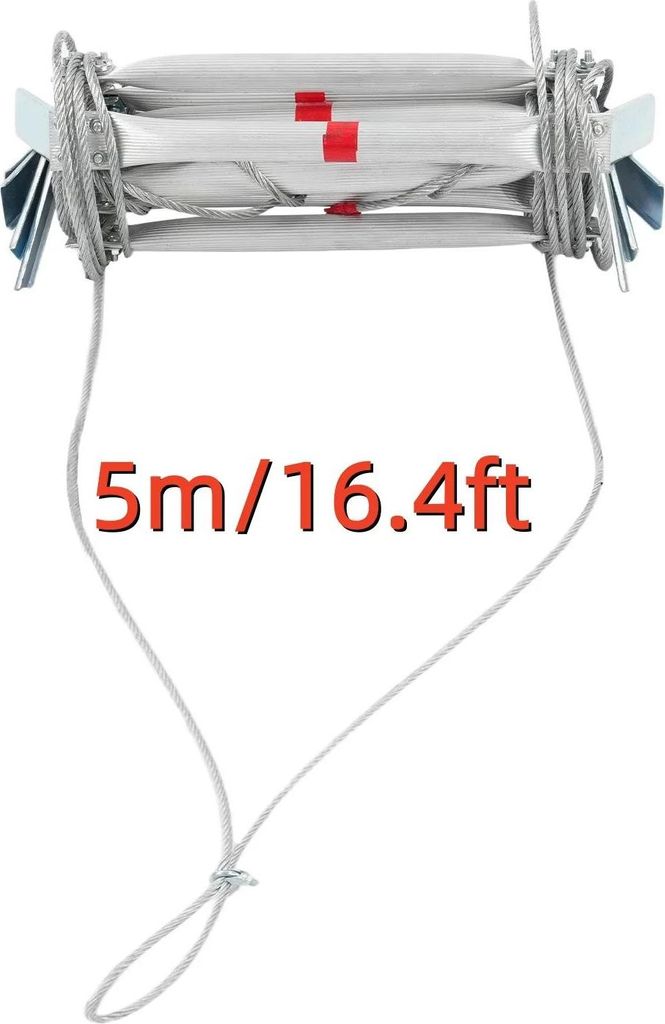 Seilleiter - Rettungsleiter - Länge 5 m - Tragkraft 200 kg - Stahl + Aluminiumlegierung - Zum Aufhängen - Sprossen 30 cm - Grün