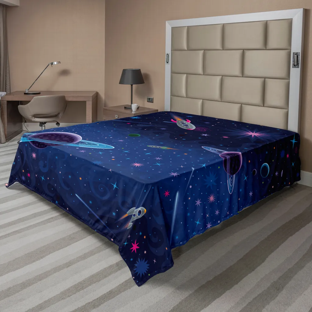 Drap plat galaxie indigo 260x228 cm pour lit enfant thème cosmos