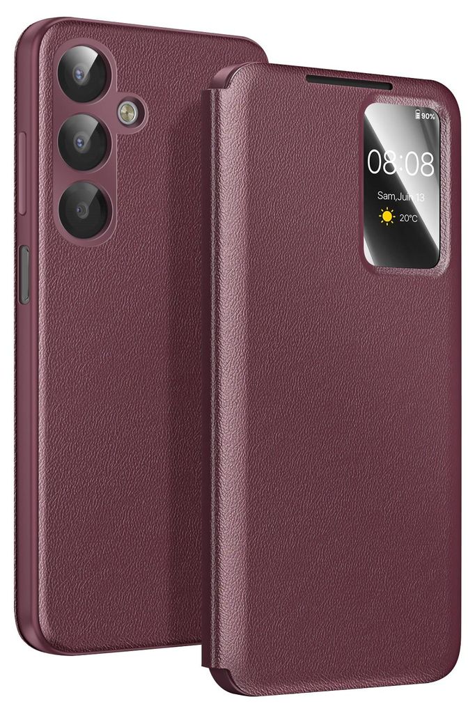 Avizar, Smart View Etui mit Kartenfach für Galaxy A17, Weinrot