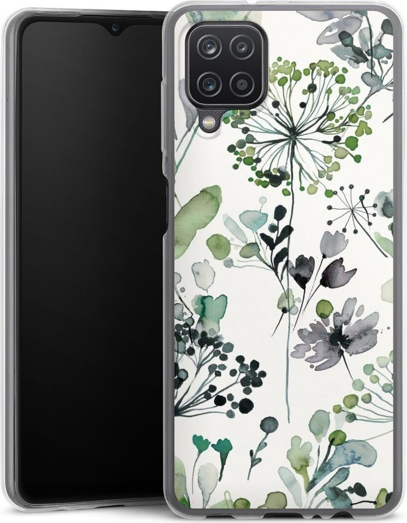 DeinDesign Slim Hülle für Samsung Galaxy A12 Silikon Case Ultra Dünn Handyhülle Blumen Wasserfarbe Eukalyptus