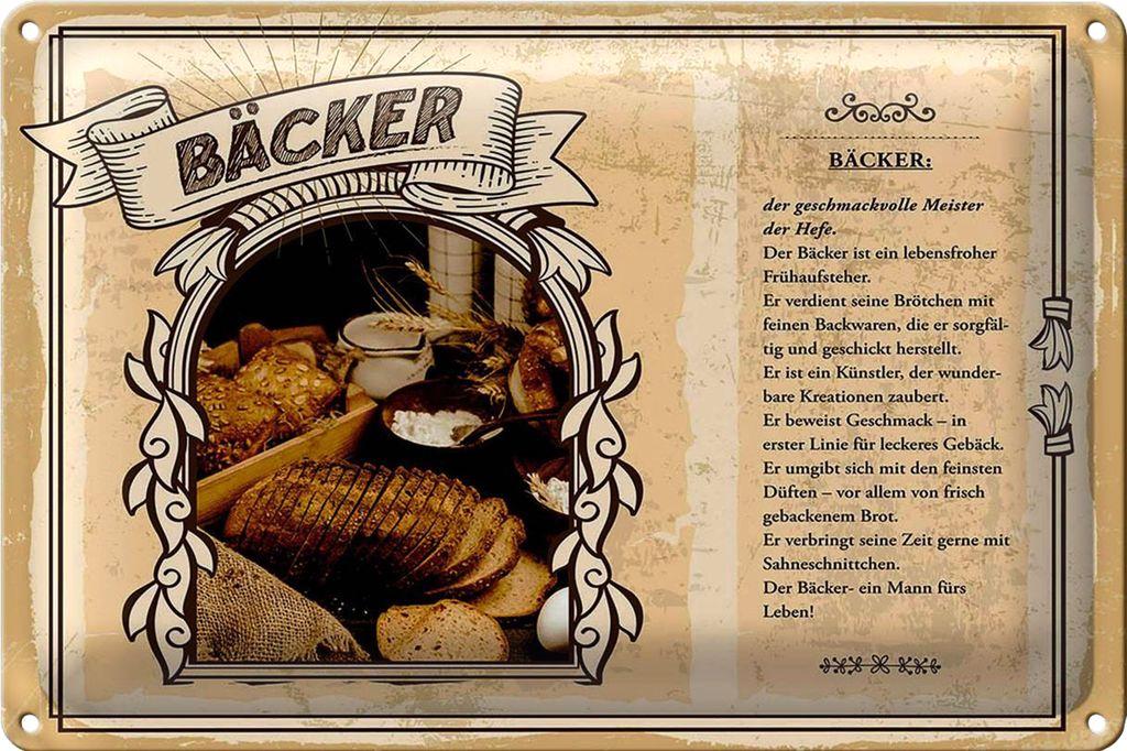 Blechschild Berufe 30x20cm Bäcker geschmackvolle Meister Hefe