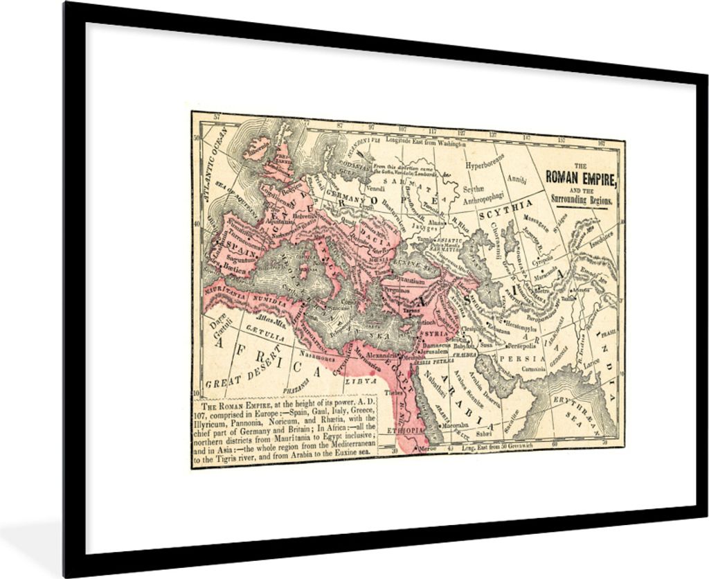 MuchoWow MuchoWow Gerahmtes Poster Römer - Geschichte - Jahrgang 90x60 cm - Poster mit zchwarzem Bilderrahmen - Wanddekoration - Fotos