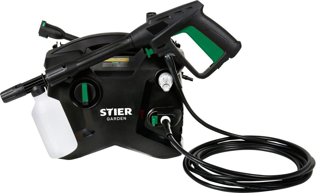 STIER Hochdruckreiniger PDR-150, 1600 W, max. Druck 135 bar, Fördermenge bis 330 l/h, 10 Meter Arbeitsradius, 5 Meter Schlauch, inklusive Seifenfl...